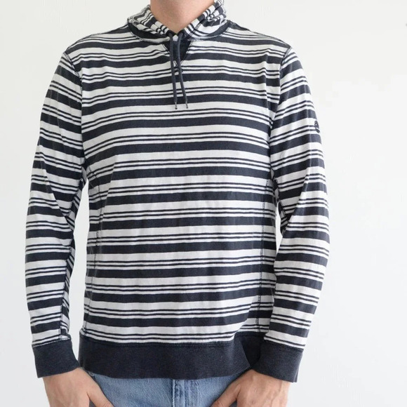 Vintage Timberland Navy & White Stripe Long Sleeve Shirt with Hood Size Medium - Picture 3 of 12